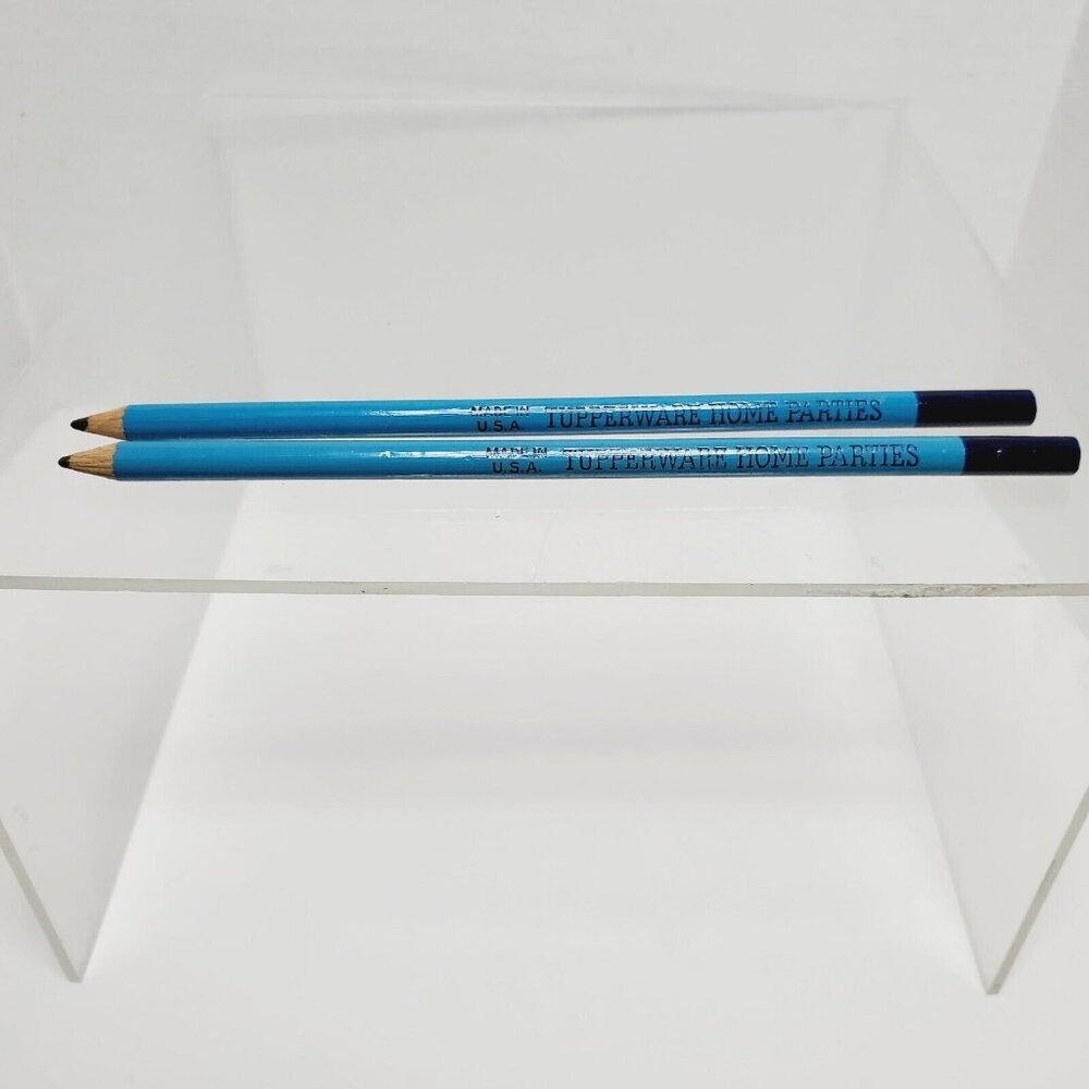 2 Turquoise Blue Tupperware Home Parties Wood Pencils Vintage Advertising  USA